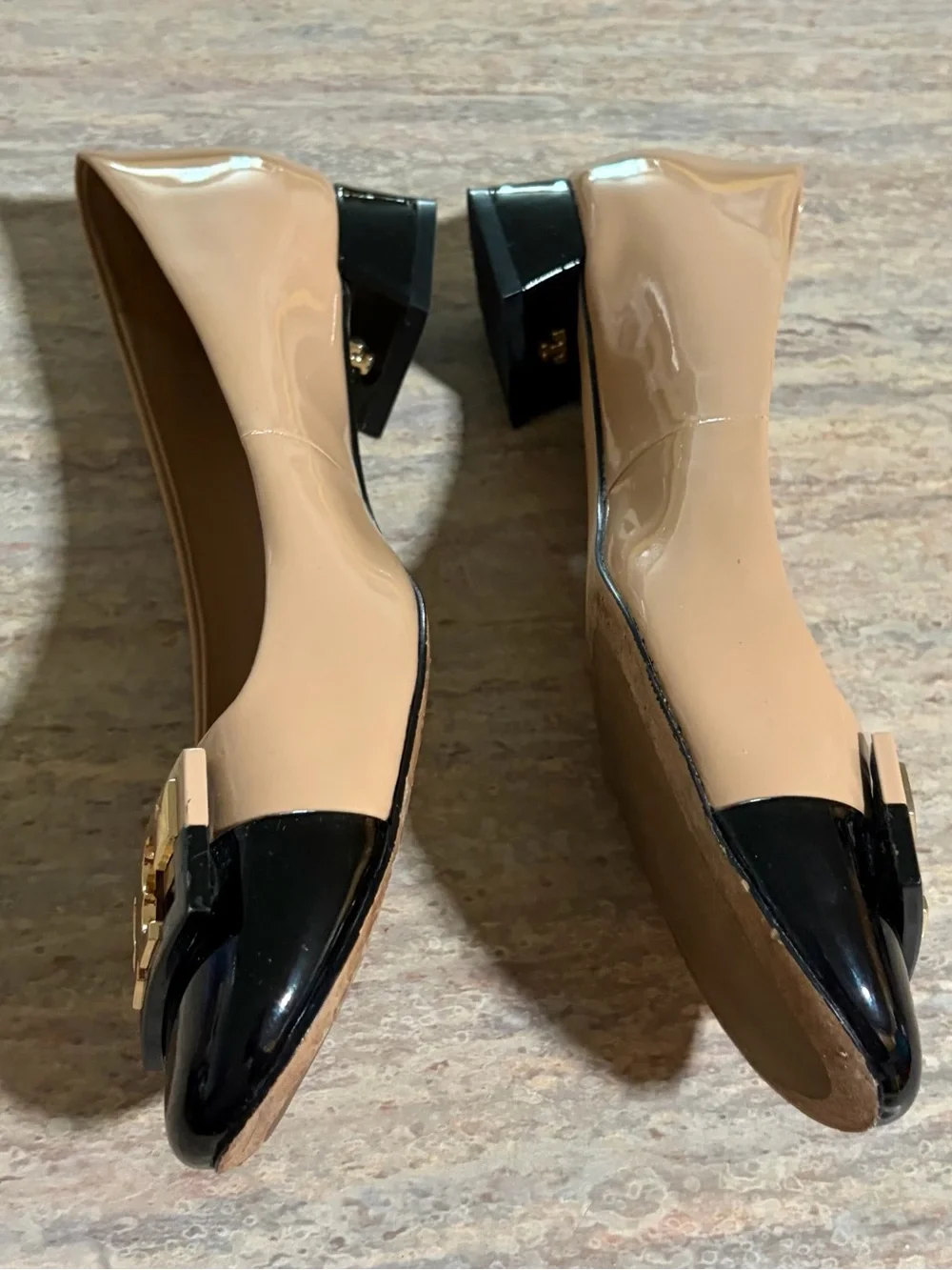 Tory Burch Gigi Beige and Black Cap-Toe 1-inch Heel Shoes